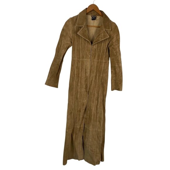 Wet Seal Leather Suede Western Festival Boho Duster Trench Coat Tan Size XS VTG - Picture 1 of 16